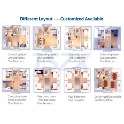 Quadro de aço galvanizado REACHTOP 2 quartos Casa de contêiner dobrável com piso de madeira
