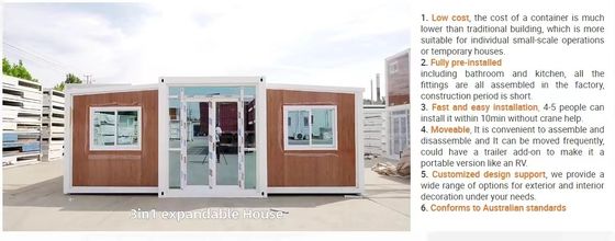 Casa de contêineres pré-fabricada com 2 quartos expansíveis